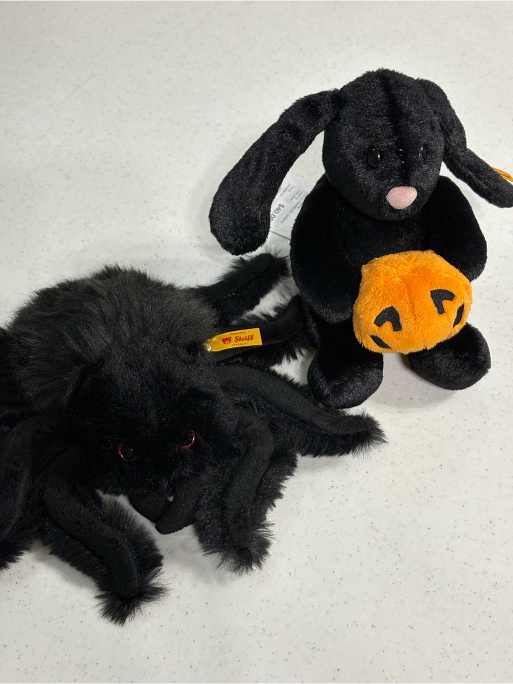 Steiff Black Plush Bunny with Orange Pumpkin - bundle
